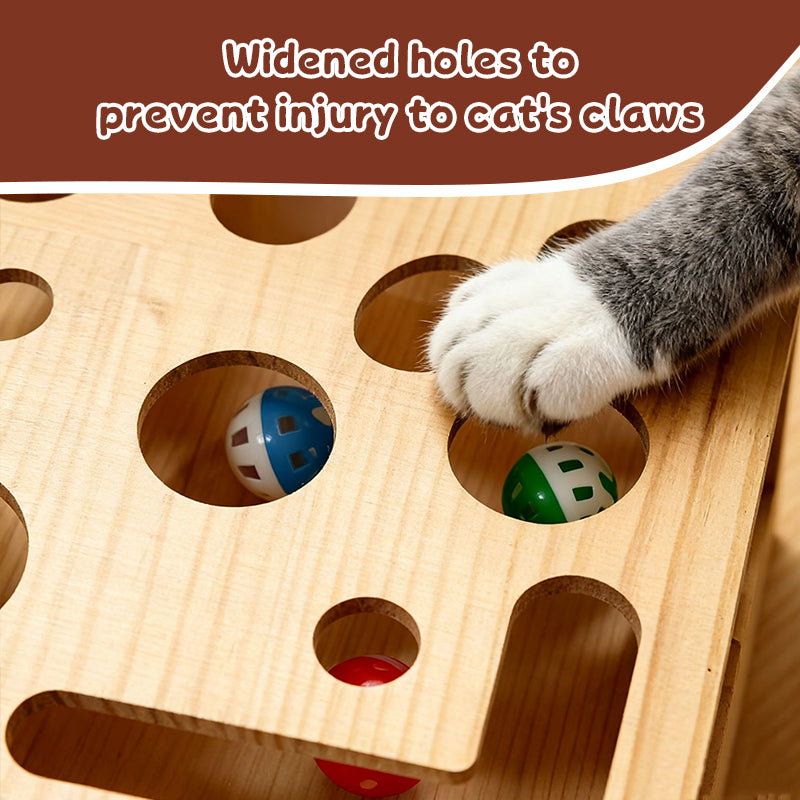3-in-1 Durable Cat Nail Grinder & Interactive Maze Tunnel – Solid Wood Scratching Post with Bell Balls