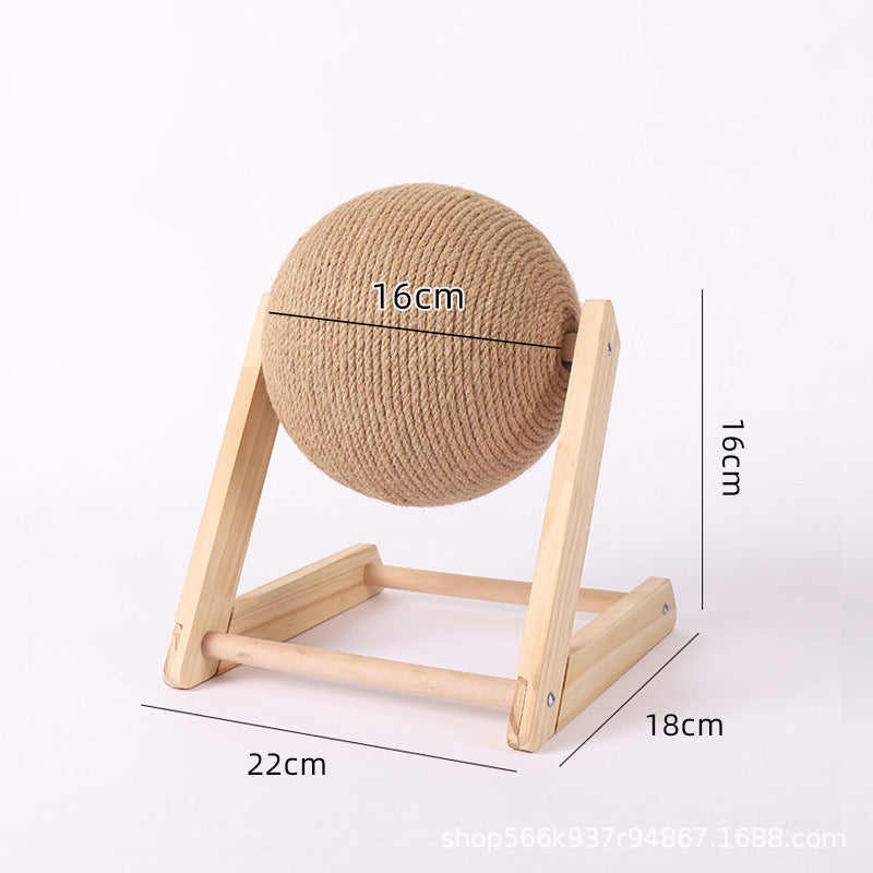 Solid Wood Rotating Cat Scratching Ball – Interactive Claw Mill & Sisal Rope Exercise Toy