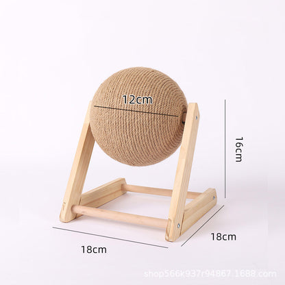 Solid Wood Rotating Cat Scratching Ball – Interactive Claw Mill & Sisal Rope Exercise Toy