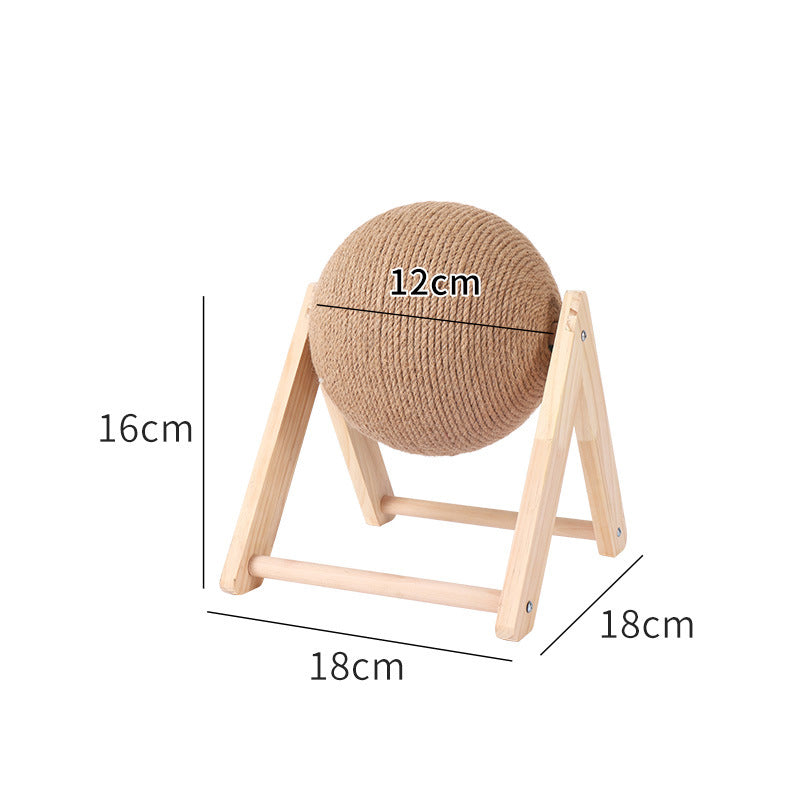 Solid Wood Rotating Cat Scratching Ball – Interactive Claw Mill & Sisal Rope Exercise Toy