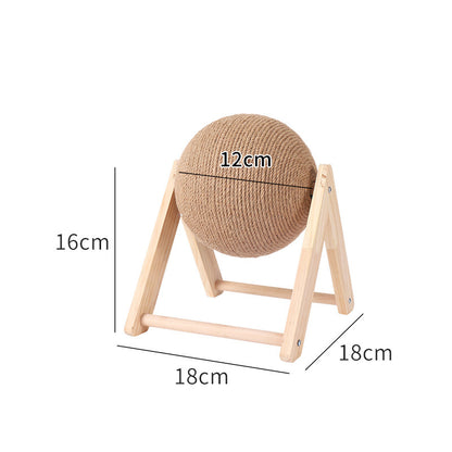 Solid Wood Rotating Cat Scratching Ball – Interactive Claw Mill & Sisal Rope Exercise Toy