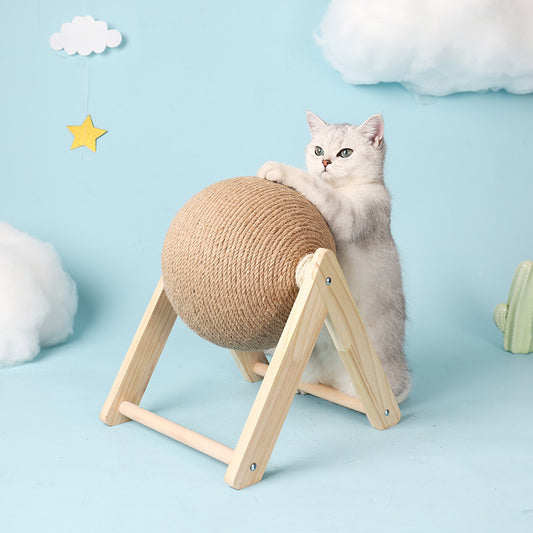 Solid Wood Rotating Cat Scratching Ball – Interactive Claw Mill & Sisal Rope Exercise Toy