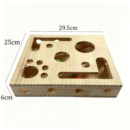 3-in-1 Durable Cat Nail Grinder & Interactive Maze Tunnel – Solid Wood Scratching Post with Bell Balls