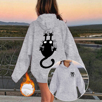 Women’s Oversized Lantern Sleeve Hoodie – Cute Feline Graphic Streetwear