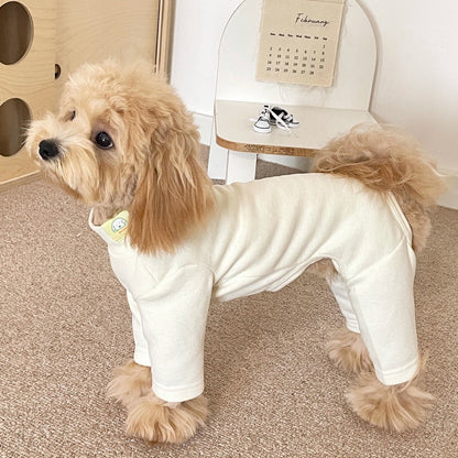 Elastic Four-Legged Dog Onesie – Cozy Cream Winter Pajamas & Shedding Control Base Shirt