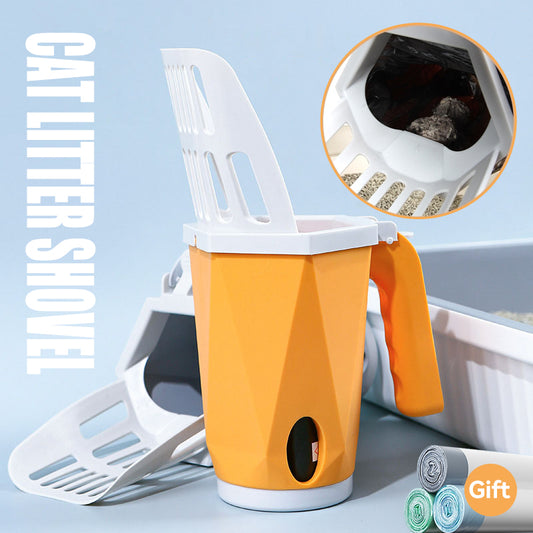 2-in-1 Integrated Cat Litter Scooper with Built-in Waste Bag Dispenser