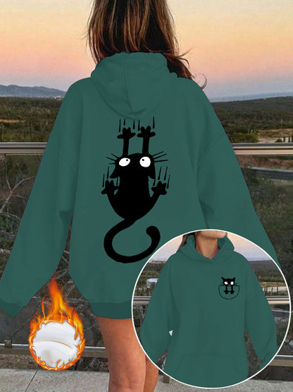 Women’s Oversized Lantern Sleeve Hoodie – Cute Feline Graphic Streetwear