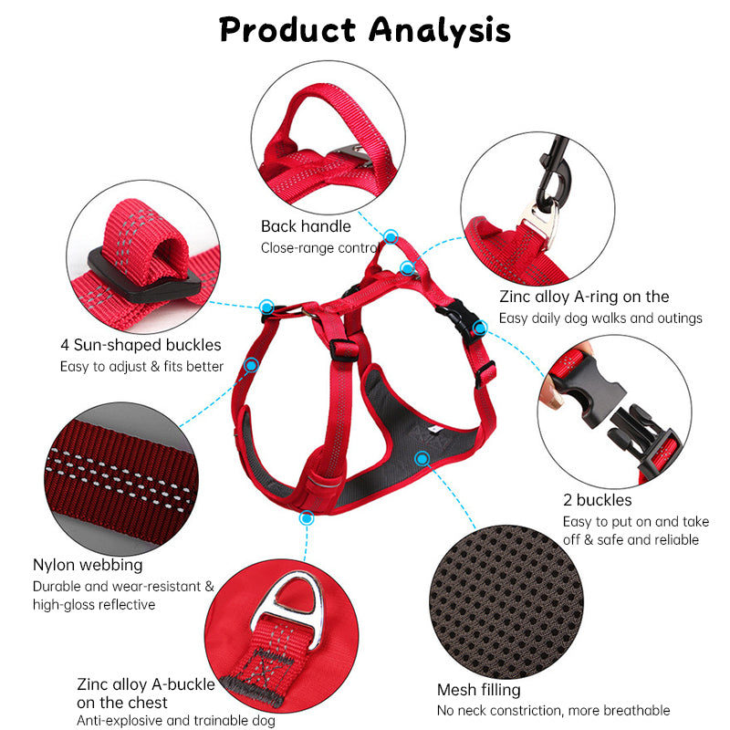 Reflective No-Pull Dog Harness & Leash Set – Breathable Escape-Proof H-Type Vest for Large & Medium Breeds
