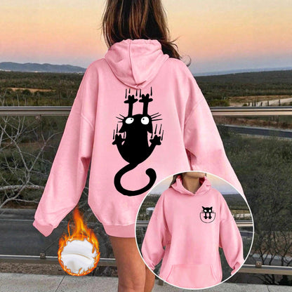 Women’s Oversized Lantern Sleeve Hoodie – Cute Feline Graphic Streetwear