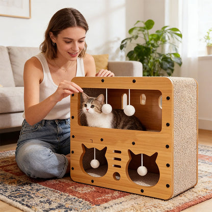 2-Tier Deluxe Cardboard Cat House & Scratching Villa – The Ultimate Eco-Friendly Play Tower