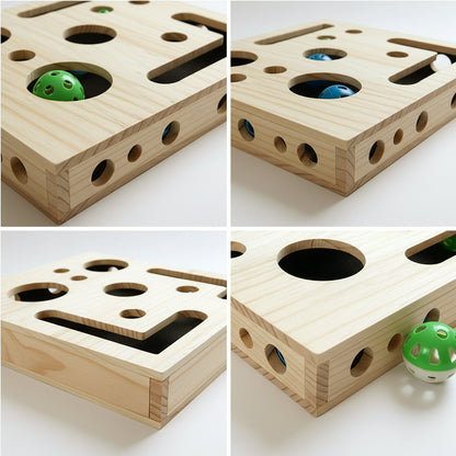 3-in-1 Durable Cat Nail Grinder & Interactive Maze Tunnel – Solid Wood Scratching Post with Bell Balls