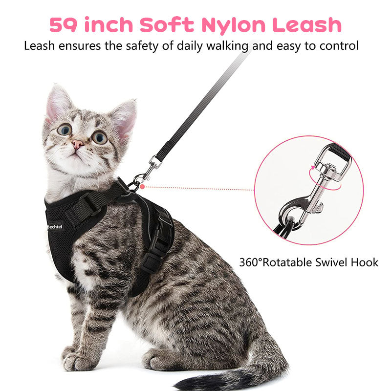Reflective Escape-Proof Cat Harness & Leash Set – Soft Breathable Mesh Walking Vest