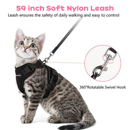 Reflective Escape-Proof Cat Harness & Leash Set – Soft Breathable Mesh Walking Vest