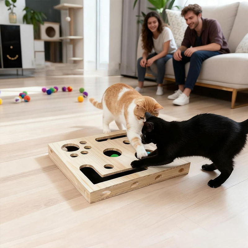 3-in-1 Durable Cat Nail Grinder & Interactive Maze Tunnel – Solid Wood Scratching Post with Bell Balls