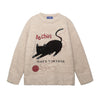 Unisex Academic Style Cat Embroidered Wool Knit Sweater – Loose Fit Jacquard Pullover