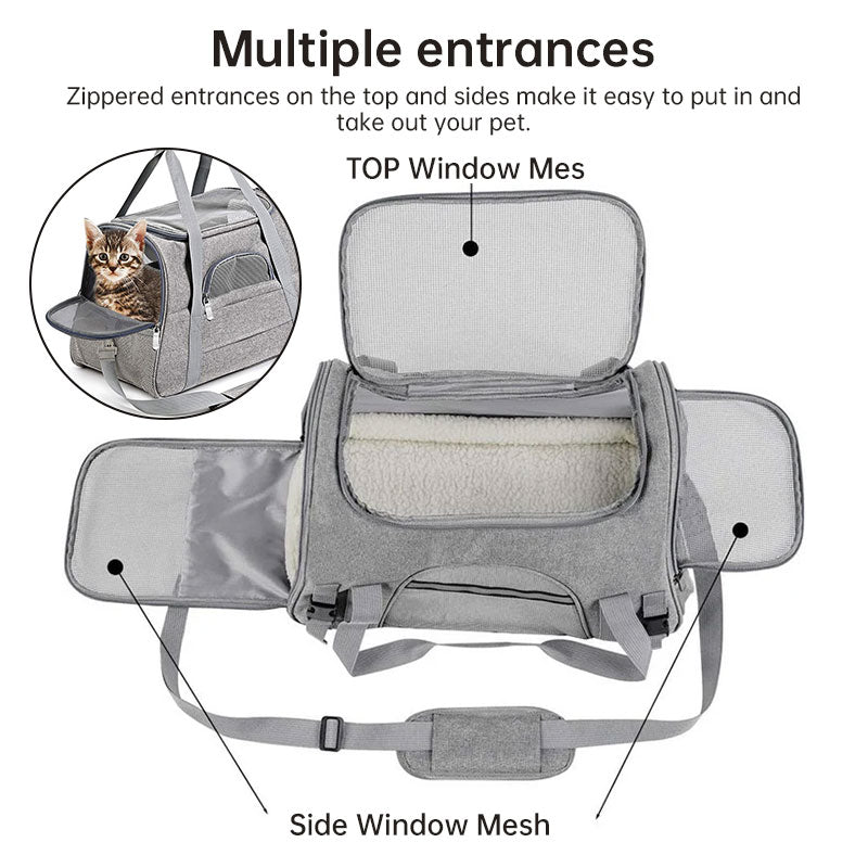 Premium Breathable Pet Travel Carrier – Foldable & Expandable Soft-Sided Bag for Cats & Small Dogs
