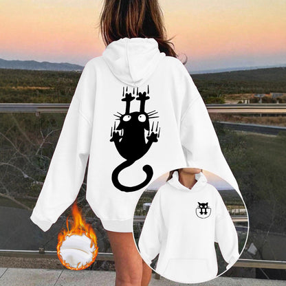 Women’s Oversized Lantern Sleeve Hoodie – Cute Feline Graphic Streetwear