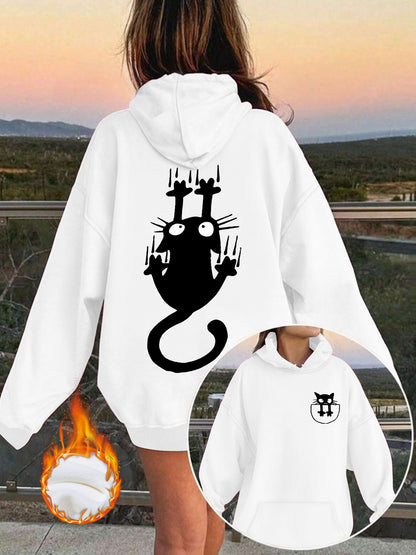 Women’s Oversized Lantern Sleeve Hoodie – Cute Feline Graphic Streetwear