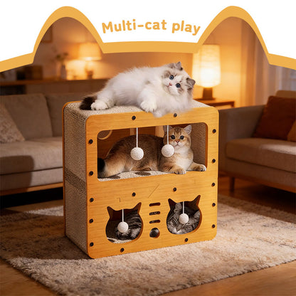 2-Tier Deluxe Cardboard Cat House & Scratching Villa – The Ultimate Eco-Friendly Play Tower