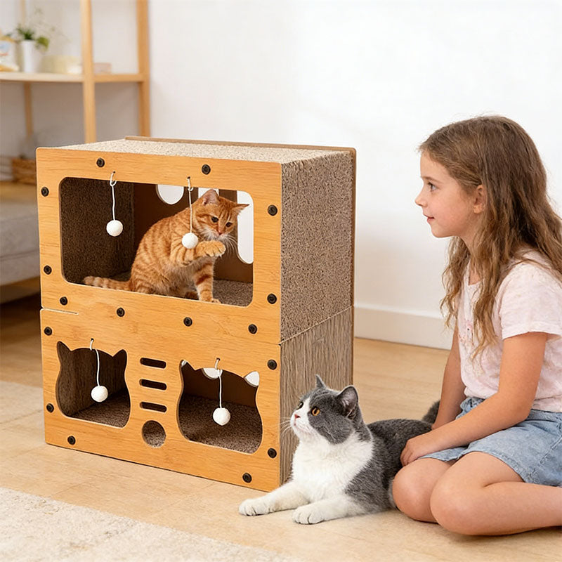 2-Tier Deluxe Cardboard Cat House & Scratching Villa – The Ultimate Eco-Friendly Play Tower