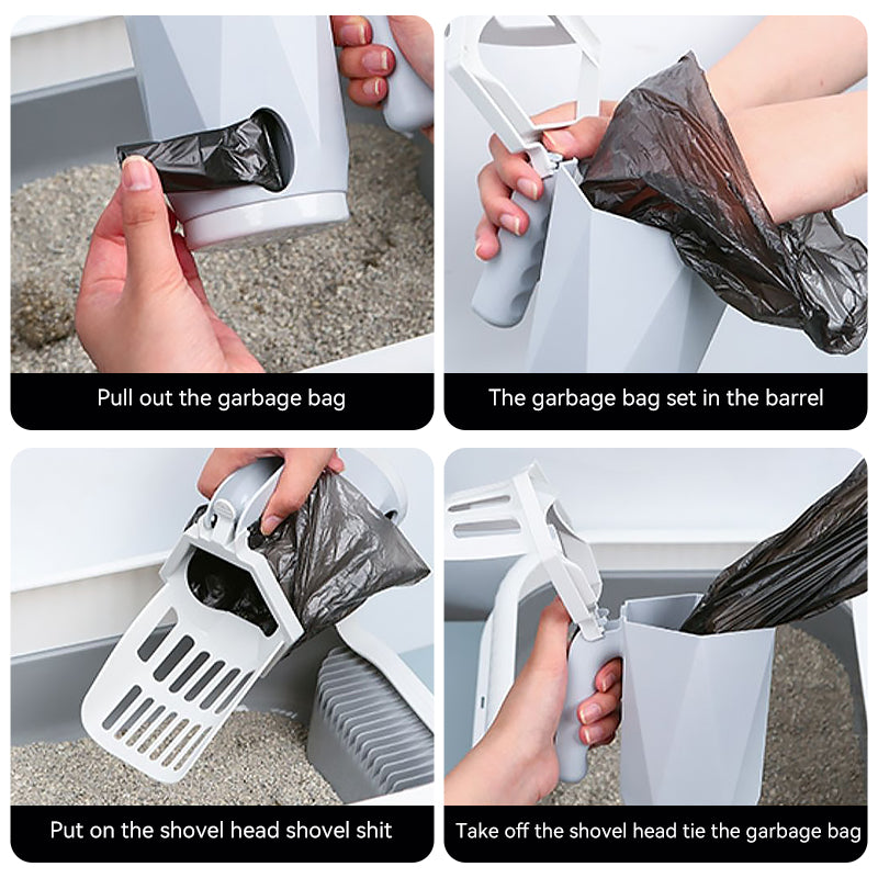 2-in-1 Integrated Cat Litter Scooper with Built-in Waste Bag Dispenser