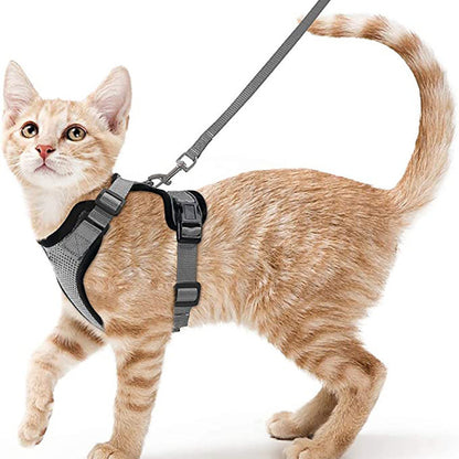 Reflective Escape-Proof Cat Harness & Leash Set – Soft Breathable Mesh Walking Vest