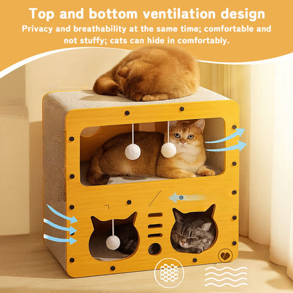 2-Tier Deluxe Cardboard Cat House & Scratching Villa – The Ultimate Eco-Friendly Play Tower